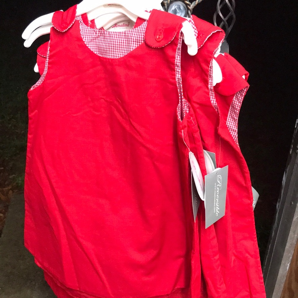 Red Rosalina dress reversible gingham check solid NWT Georgia monogram blank